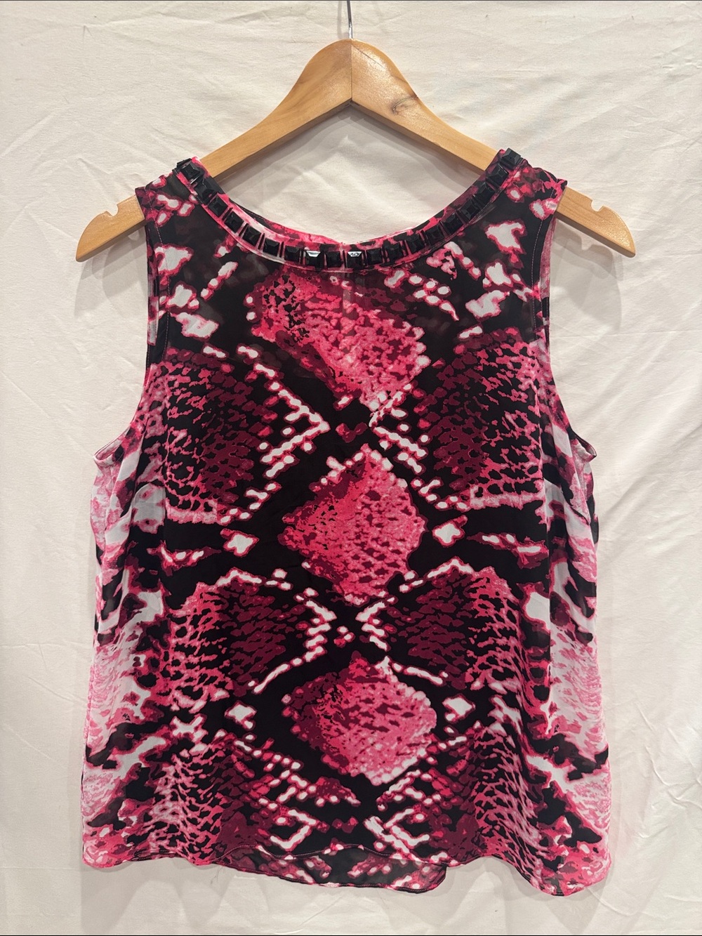Dana Buchman Pink and Black Snake-Print Sleeveless Blouse, Medium